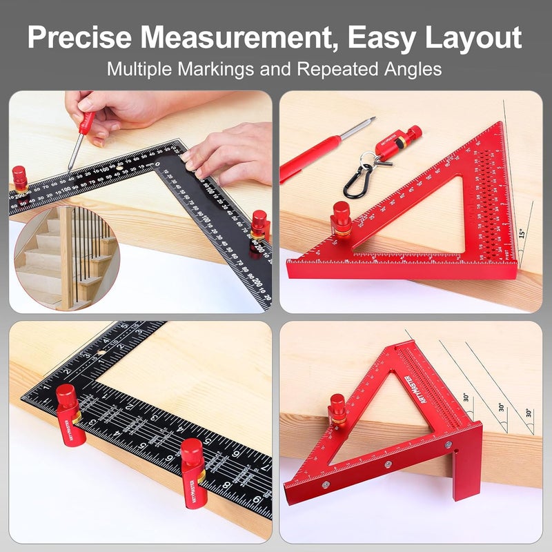 ARTYMASTER Stair Gauges Set with Rubber Pad, Stair Gauges for Framing Square and Speed Square, Framing Jig Circular Saw, Attachment Tool for Carpentry Squares Framing, Stair Gauges Knobs Tool（Red） - Image 3